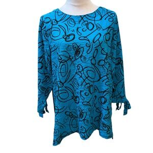 Ali Miles Women's Blue Black Abstract Print Textured Tunic‎ Top Size S